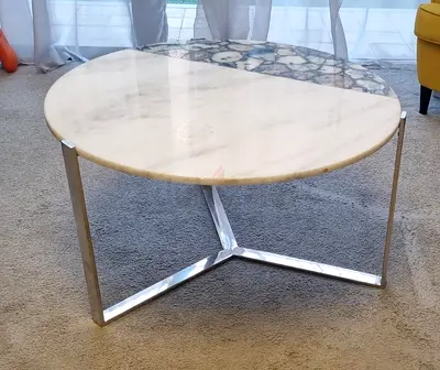 Round White Marble Coffee Table with Chrome Base - Good Condition