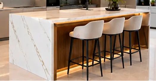 Modern kitchen island with marble top