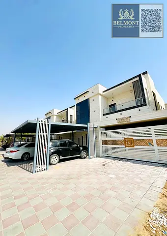 ✨ تصميم حديث وتوزيع ممتاز🏡 فيلا واسعة مكونة من 5 غرف نوم ماستر للإيجار 🔥 📍 قرية الأميرة – الياسمين، عجمان 🚗 مساحة كبيرة لركن السيارات