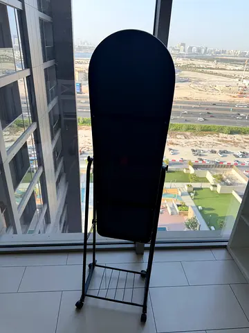 Modern Black Floor Standing Mirror with Wheels and Storage Rack