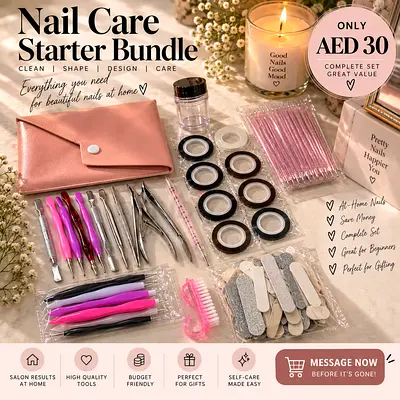 Complete Nail Art & Manicure Bundle | Nail Tools + Nail Art Tapes + Files + Accessories | AED 30