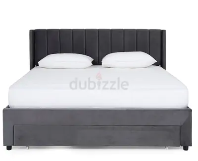 Grey Velvet Upholstered King/Queen Headboard with Built-in USB Port