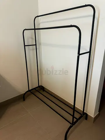 Double Clothes Rack with Shoe Shelf – Black Metal