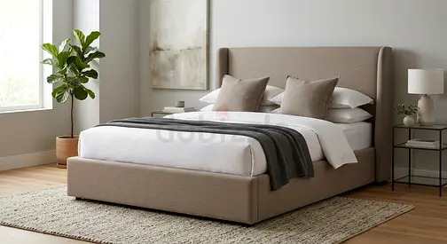 King Size Upholstered Platform Bed , Beige