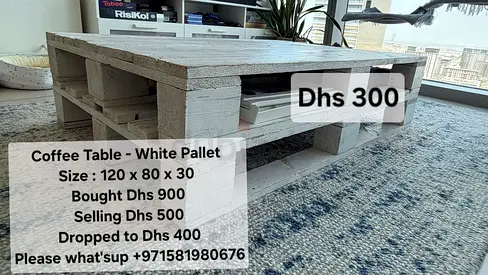 Coffee Table - White Pallet  Size : 120 x 80 x 30  Bought Dhs 900 Selling Dhs 500 Dropped to Dhs 300
