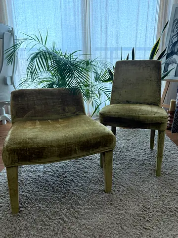 Pair of Marina Home olive green velvet dining chairs - good condition