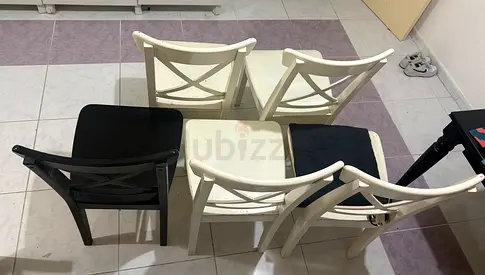 Set of 5 Dining Chairs (White & Black) - Good Used Condition
