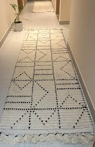 2- Home center luxurious Long White Hall Runner Rug with Geometric Black Dots - 240x80cm (2 rugs)