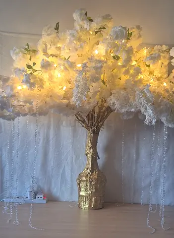 Gold and White tree with hanging crystals for sell.