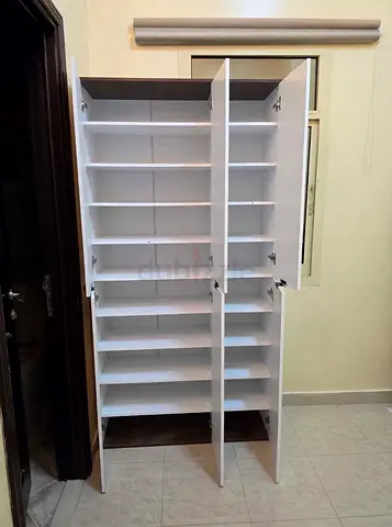 Tall White Multi-Shelf Storage Cabinet / Shoe Organizer with Doors