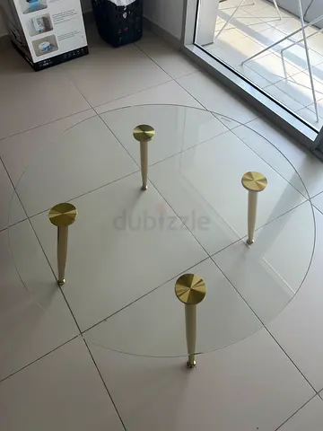 Round Glass Coffee Table with Gold Legs - Modern Minimalist