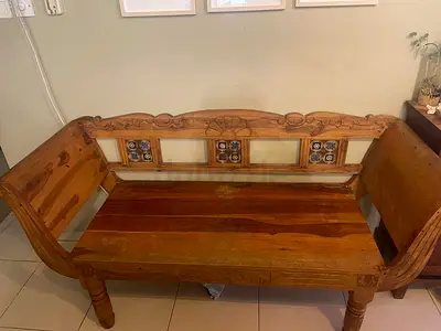 Solid Wood Traditional Bench / Daybed with Carved Backrest. Dimension-length 150 cm x seat height 48