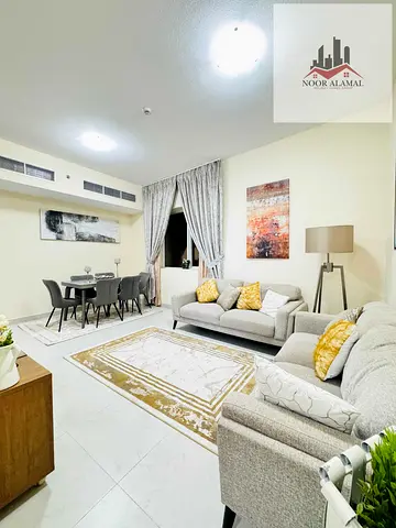 Sharjah, Al Taawun area (opposite the Oriana Hotel): Furnished apartment with hotel-style interiors, second-time occupancy. Features two bedrooms, a l