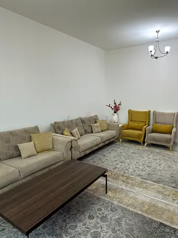 Large Beige Velvet Fabric Sofa Set with Cushions