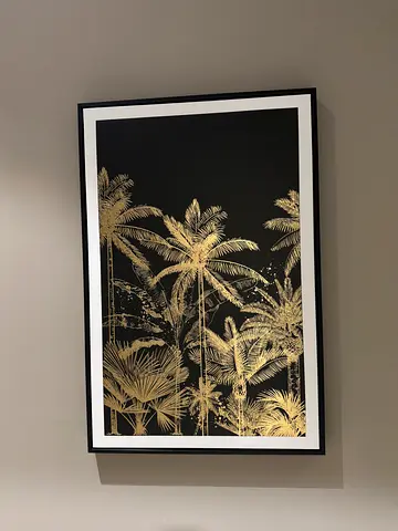 Framed Gold Palm Tree Art Print on Black Background 60x90 cm