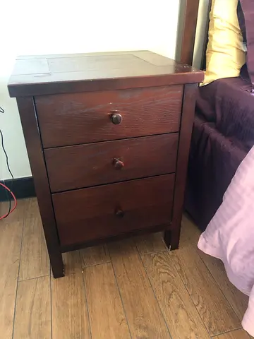 2 Solid Wood Nightstand / Bedside Table with 3 Drawers - Dark Brown