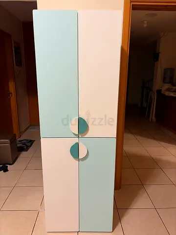 Modern Two-Tone Blue and White Storage Cabinet