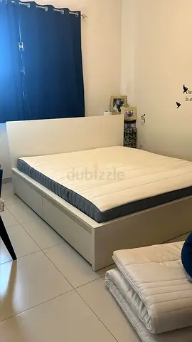 IKEA White Double Bed Frame with Headboard and Storage - Good Condition