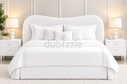New White upholstered queen size bed with curved headboard and storage bed frame queen bed luxurious