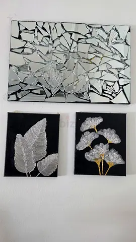 Set of 3 Wall Art Pieces — Mirrored Mosaic and Silver Leaf Panels