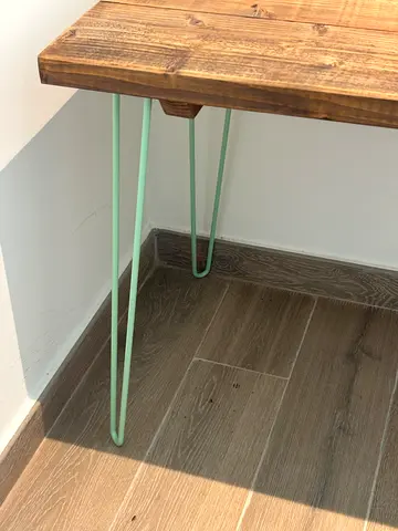 Wooden Top Side Table with Mint Hairpin Legs - Small Accent Table