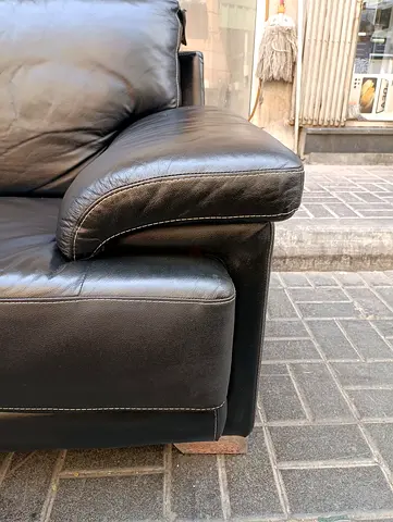 Black Leather 3+2+1 Seater Sofa - Good Condition