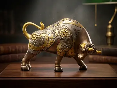 Decorative Bull Sculpture (Defeated Bull) – mirror work (33 x 12 x 20 cms)