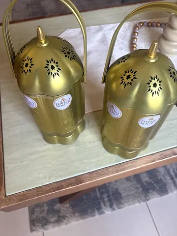 Pair of Decorative Gold Arabic Lanterns (Brass-Style)
