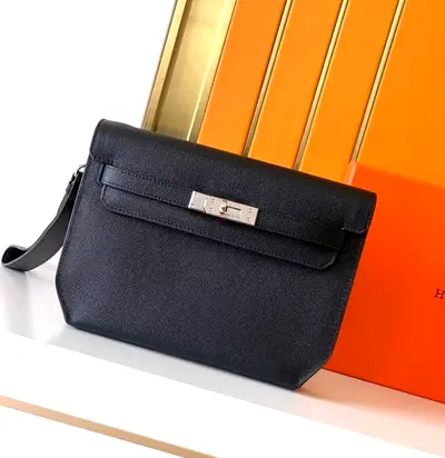 Hermes Black leather crossbody/shoulder bag with silver hardware