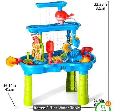 Kids 3-Tier Water Play Table with Funnels & Accessories