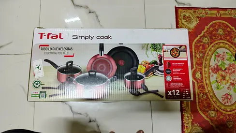 T-FAL Simply Cook Cookware 12-Piece Set, Red Surprise Mix for sale