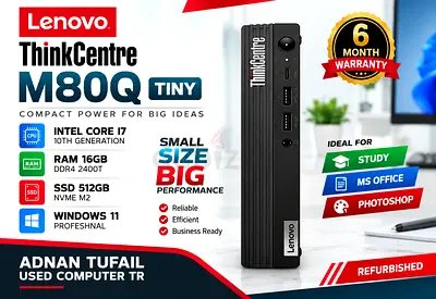 LENOVO THINKCENTER M80Q TINY RAM 16GB DDR4 INTEL CORE i7-10TH GENERATION SSD DRIVE 512GB NVME M2
