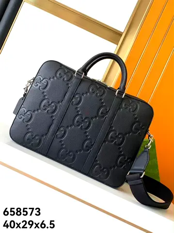 Gucci Black embossed leather designer briefcase with detachable strap (40x29x6.5cm)
