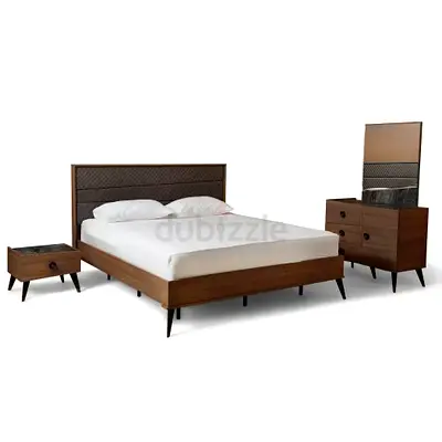 Modern Wooden king Bed Frame with Dresser and Nightstand - Walnut Finish with very nice mattress