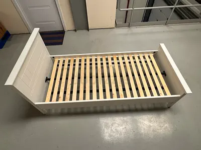 White Wooden Single Bed Frame with Slats - Good Condition