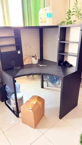 Ikea Black Corner Study Desk with Built-in Shelves