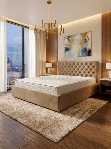 Upholstered King Bed Frame with Headboard - Beige