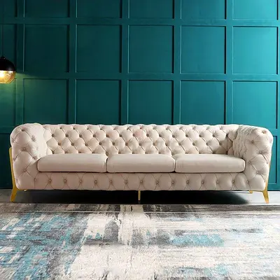 Modern Tufted Chesterfield Sofa with Gold Legs