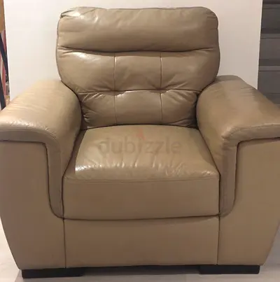 Beige Leather Single Armchair - Comfortable Living Room Chair 150 aed