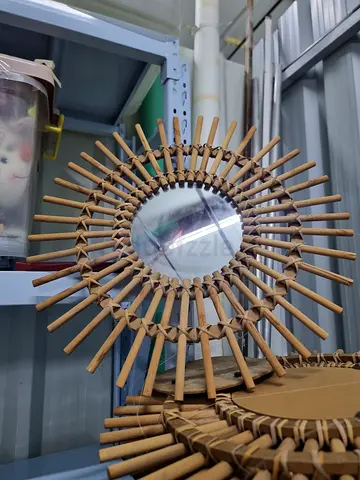 Round Rattan Sunburst Wall Mirror - Natural Woven Frame