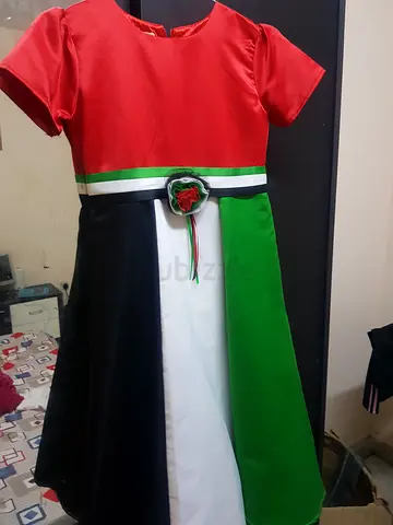 Red, green, white and black uae national day dress for ages 5 to 13