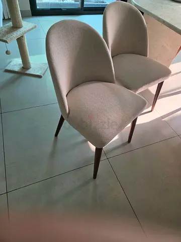 Beige Upholstered Dining Chair, Wooden Legs, Excellent Condition
