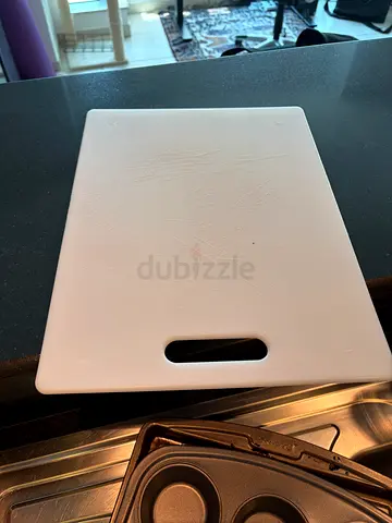 White Plastic Cutting/Chopping Board with Handle - Good Condition