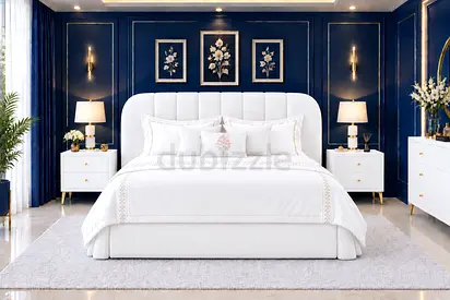 Brand new White Upholstered queen Bed with Padded Headboard good storage bed luxury Queen size bed