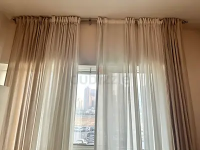 Beige Full-Length Curtains / Drapes - Light-Filtering, Good Condition 3 pairs