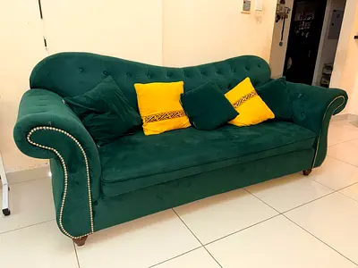 Green Velvet 3+2-Seater Chesterfield Sofa with Cushions