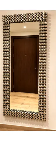 Full-length Decorative Wall Mirror with Textured Silver Frame