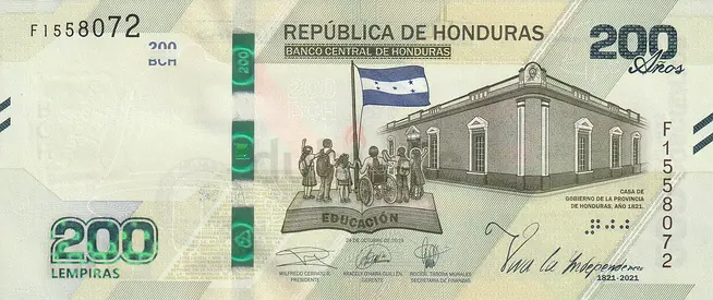 HONDURAS 200 LEMPIRAS COMMEMORATIVE BANKNOTE 2019