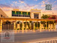 Villa for sale in Ajman, Al Zahiyah area, including water and electricity, 6025 sq ft, 5 master bedr
