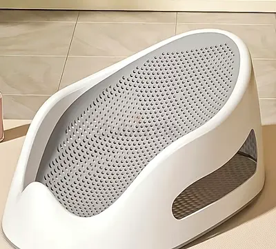 Ergonomic Baby Bath Tub with Non-Slip Insert - White/Grey